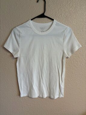 American Eagle White Ribbed Short Sleeve Tee